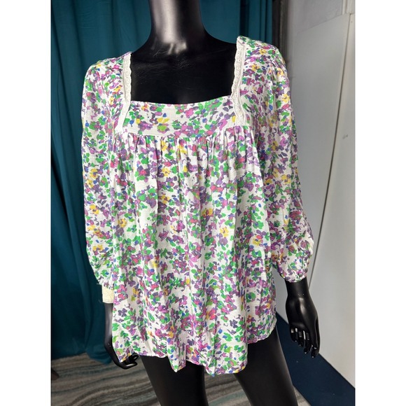 Hope & Harlow Tops - Hope & Harlow Floral Print Square‎ Neck Long Sleeve Blouse Top L